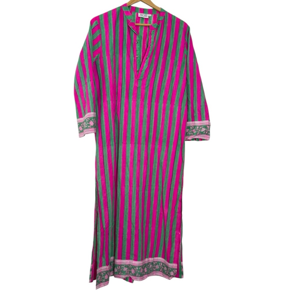 SZ‎ Blockprints Pink Green Cotton Midi Dress